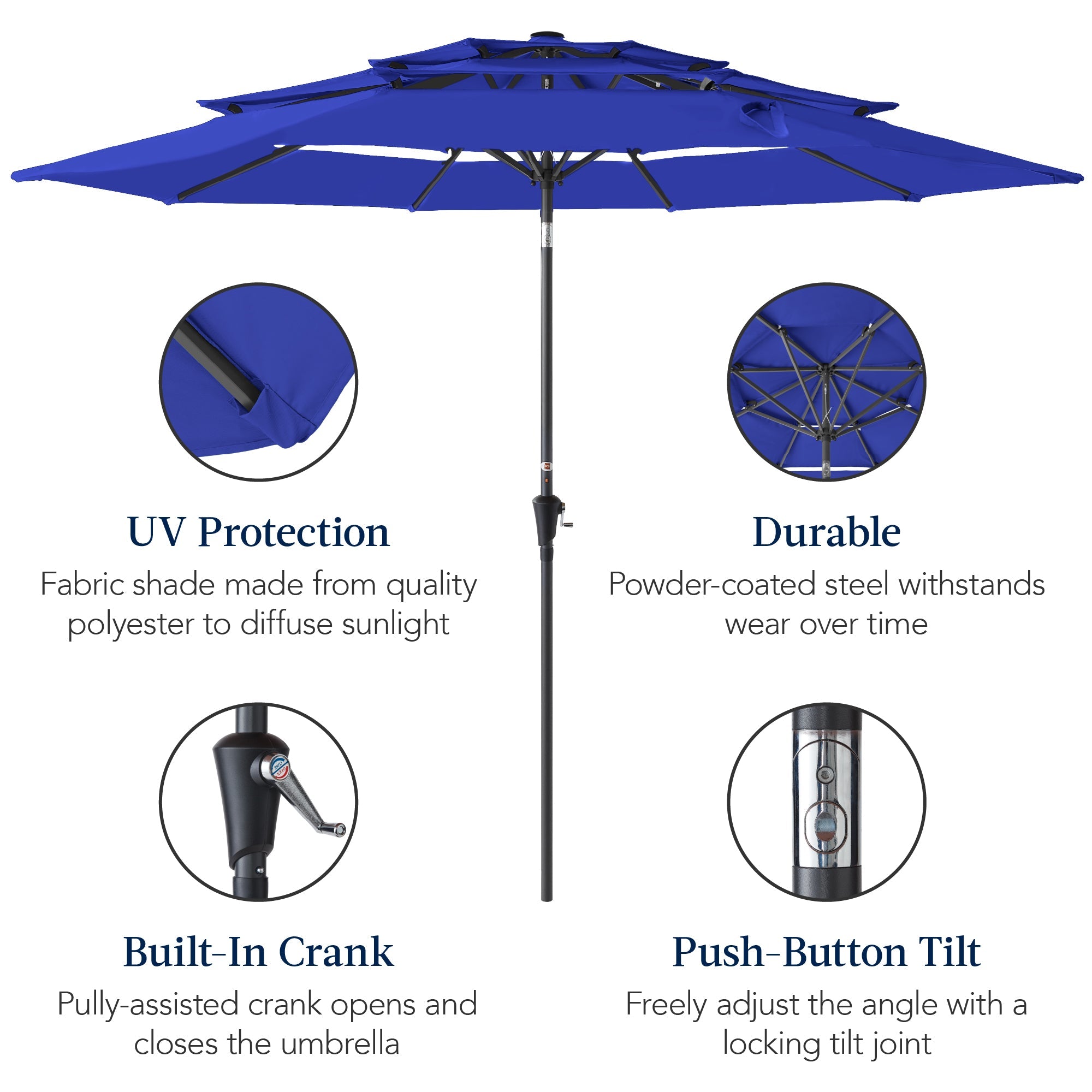 3-Tier Patio Umbrella w/ Tilt Adjustment, Crank - 10ft