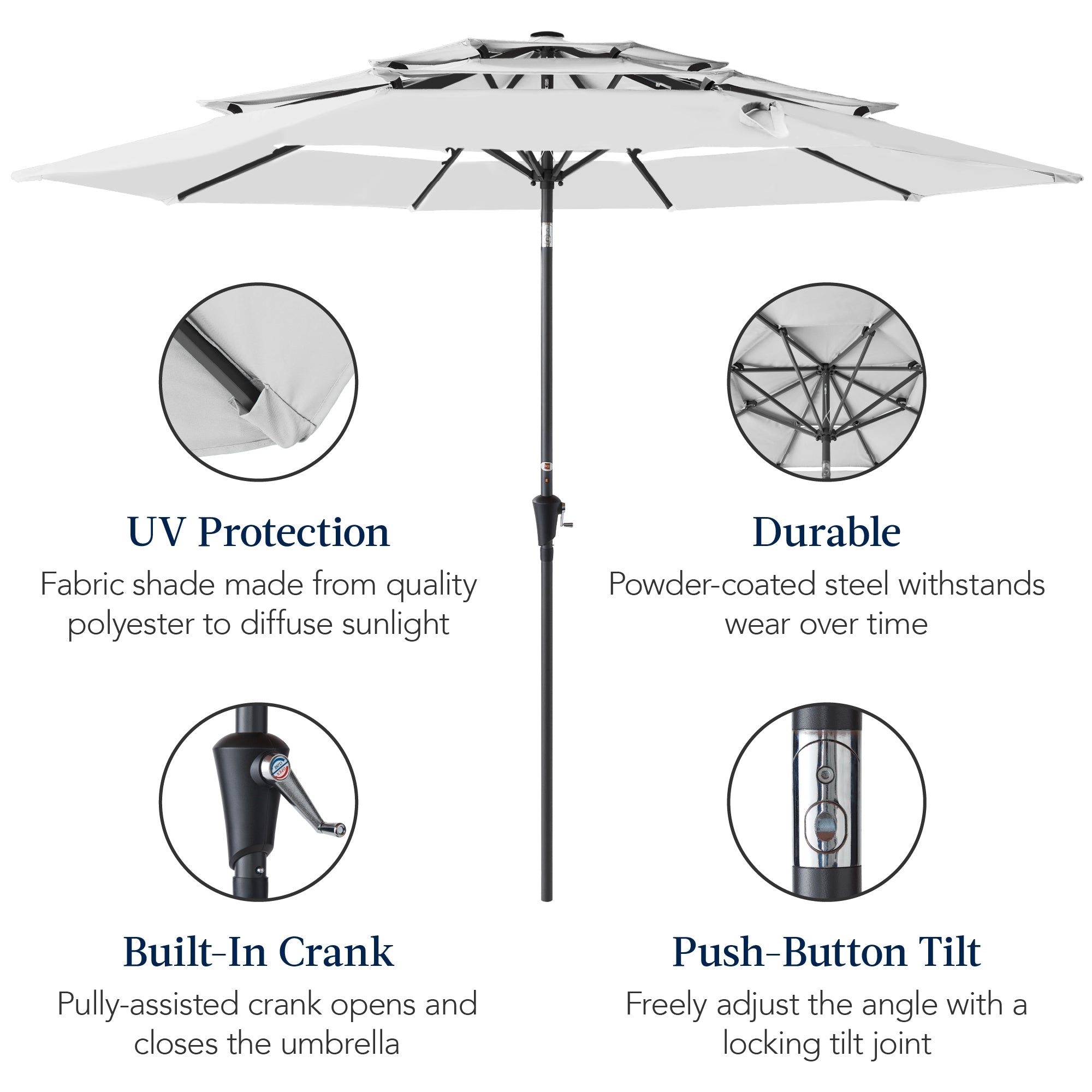 3-Tier Patio Umbrella w/ Tilt Adjustment, Crank - 10ft
