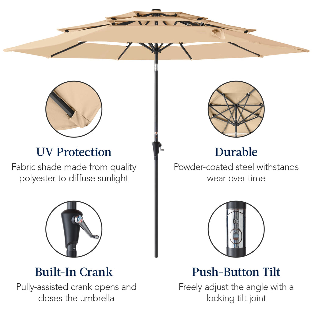 3-Tier Patio Umbrella w/ Tilt Adjustment, Crank - 10ft