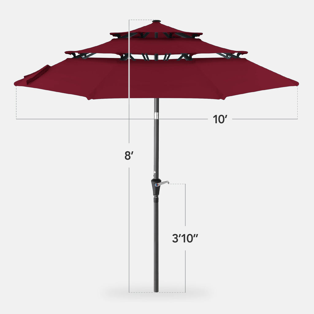 3-Tier Patio Umbrella w/ Tilt Adjustment, Crank - 10ft