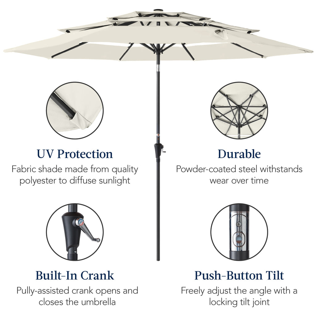 3-Tier Patio Umbrella w/ Tilt Adjustment, Crank - 10ft