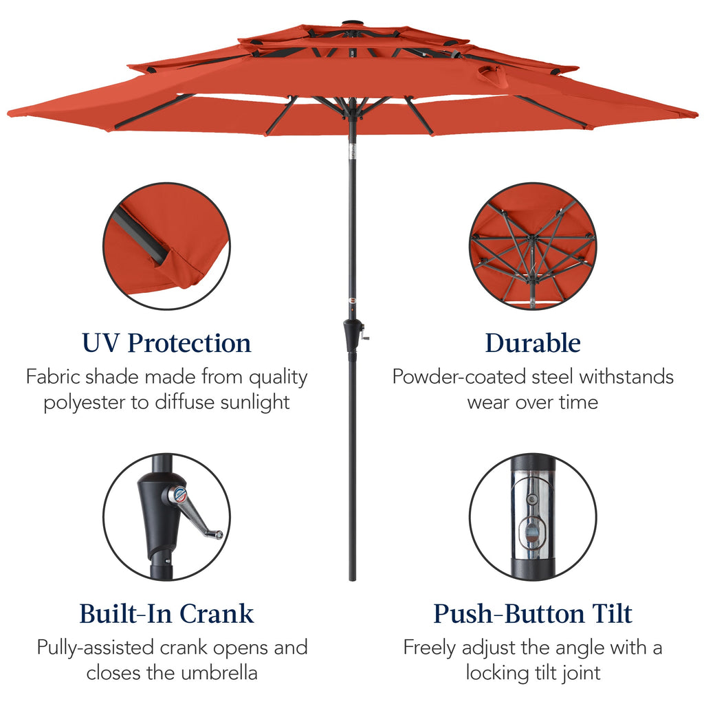 3-Tier Patio Umbrella w/ Tilt Adjustment, Crank - 10ft