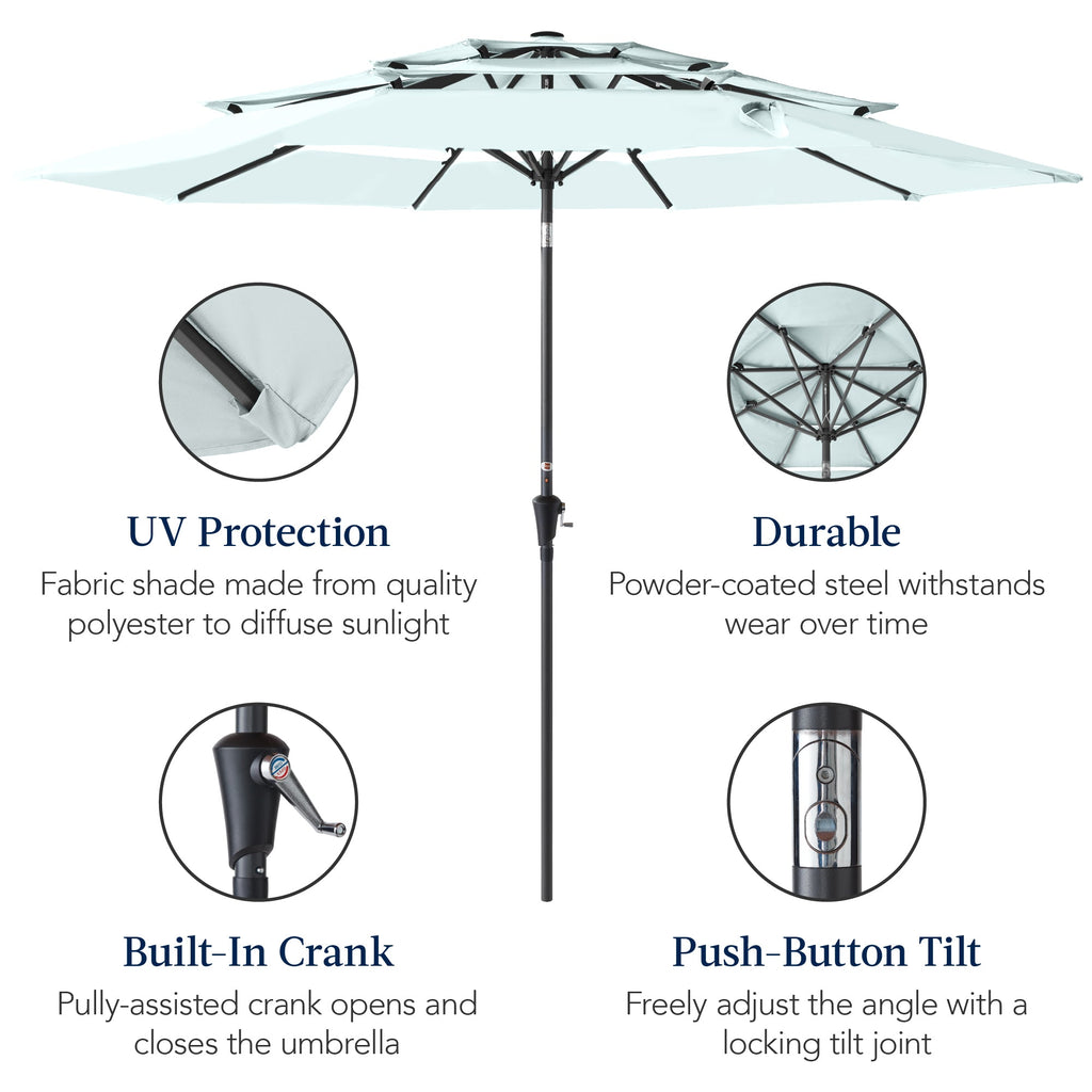 3-Tier Patio Umbrella w/ Tilt Adjustment, Crank - 10ft