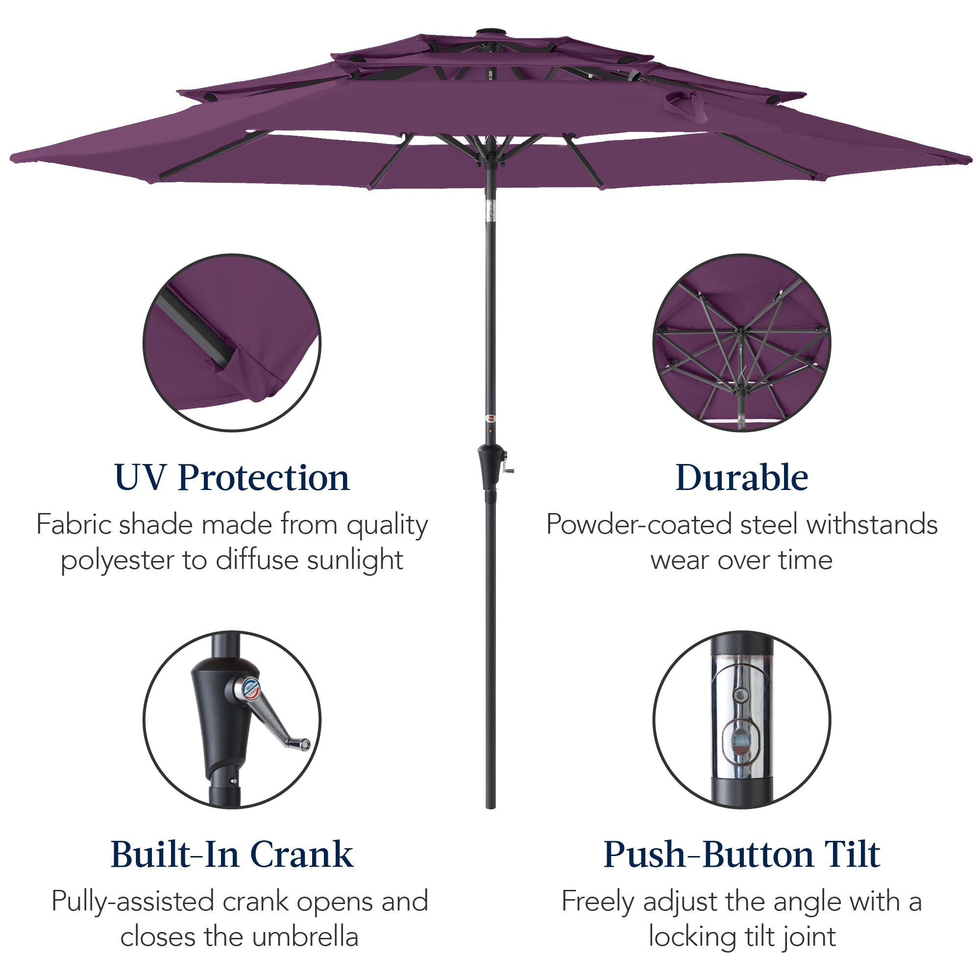 3-Tier Patio Umbrella w/ Tilt Adjustment, Crank - 10ft