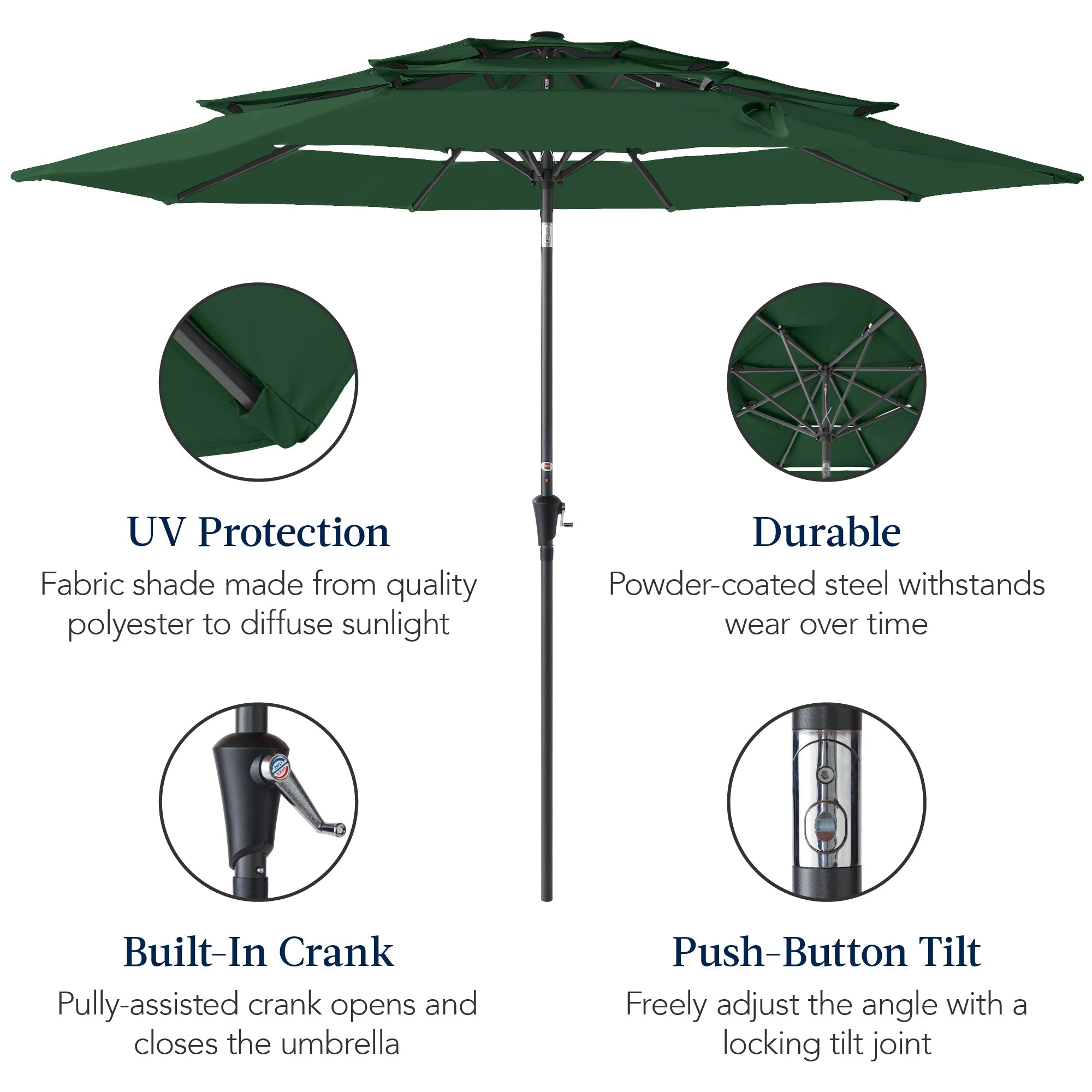 3-Tier Patio Umbrella w/ Tilt Adjustment, Crank - 10ft