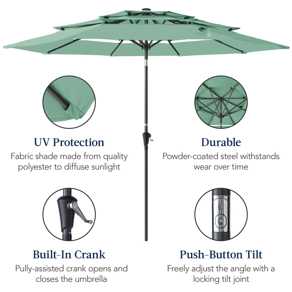 3-Tier Patio Umbrella w/ Tilt Adjustment, Crank - 10ft