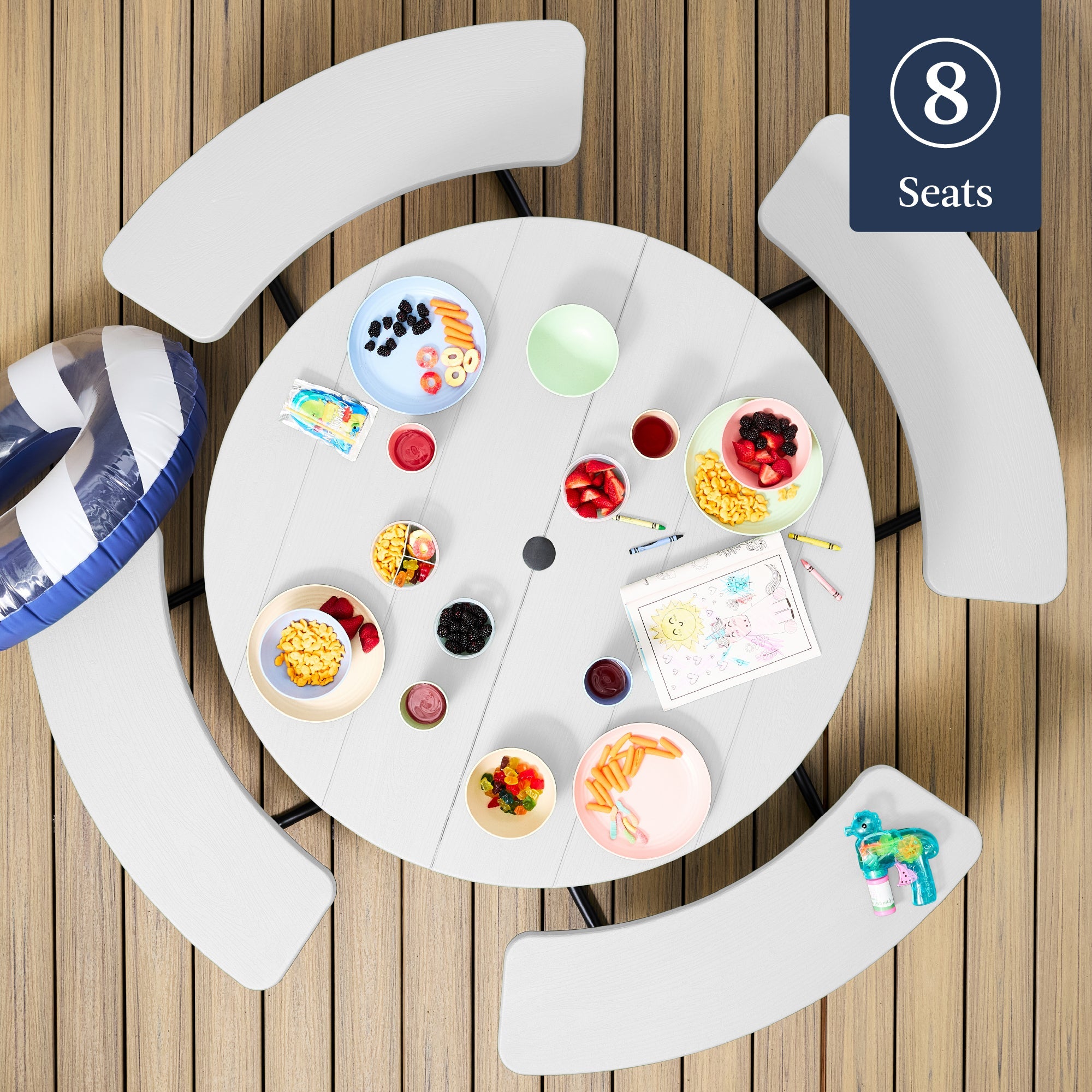 8-Person Circular Picnic Table w/ Umbrella Hole, 4 Benches