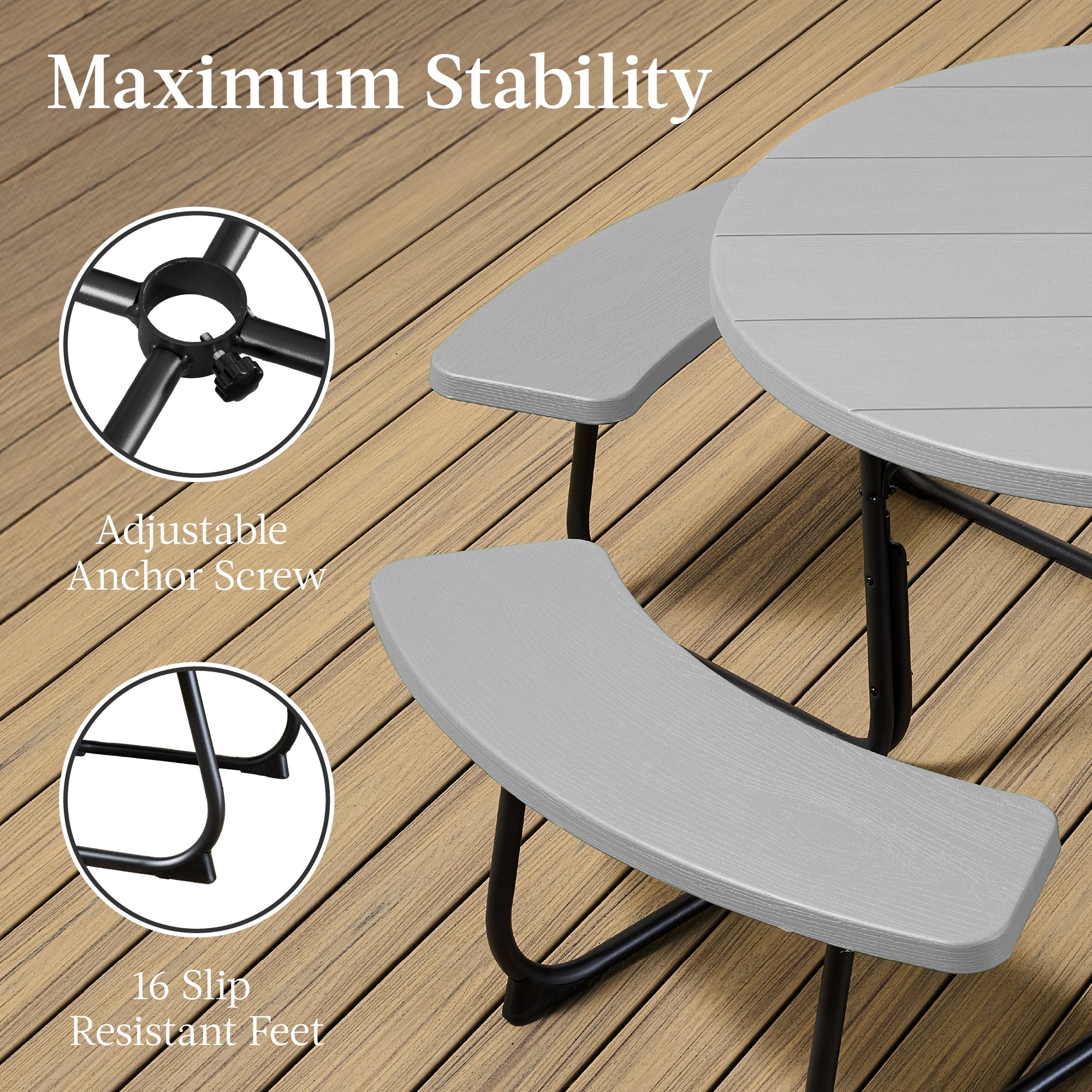 8-Person Circular Picnic Table w/ Umbrella Hole, 4 Benches