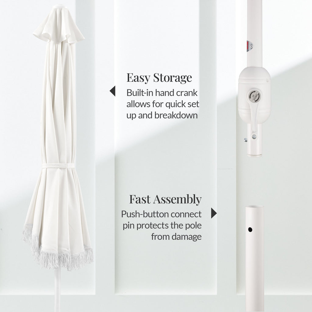 9ft Boho Fringe Umbrella  Tilt, UPF50+, Steel Pole