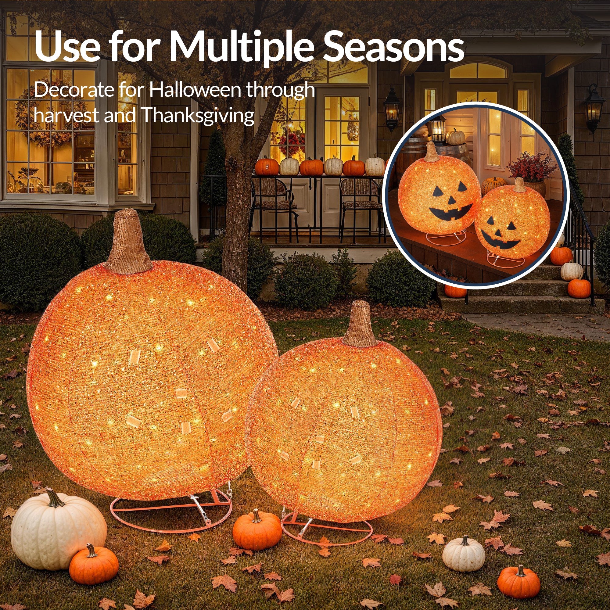 2pc Lighted Pop-Up Outdoor Halloween Holiday Pumpkin Set w/ 130 LED Lights